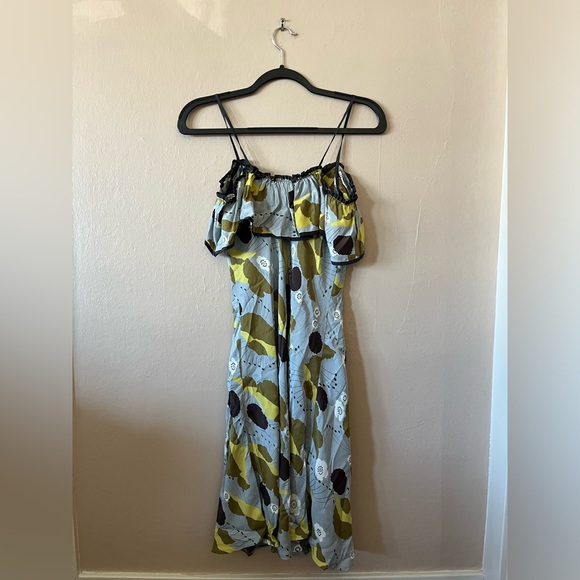 NWT Petro Zillia Kyle 100% Silk Dress Retro Scenery Floral Cold Shoulder XS - Picture 2 of 10